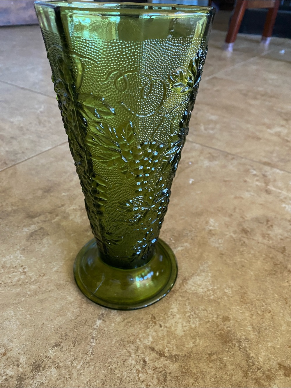 Green Embossed Glass Vase - Unbranded